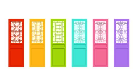 Rectangle Chinese door with asian pattern, vector Illustrazione stock