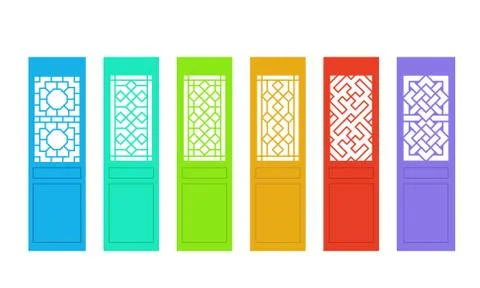 Rectangle Chinese door with pattern in flat vector Illustrazione stock