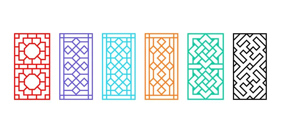 Rectangle Chinese window frame in flat vector art Stock Illustration