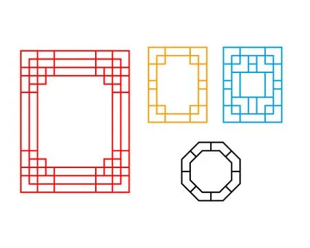 Rectangle Chinese window with pattern, vector イラスト素材