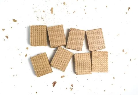 Rectangle chocolate wafer biscuits top view or flat lay. Isolated on white .. Foto stock