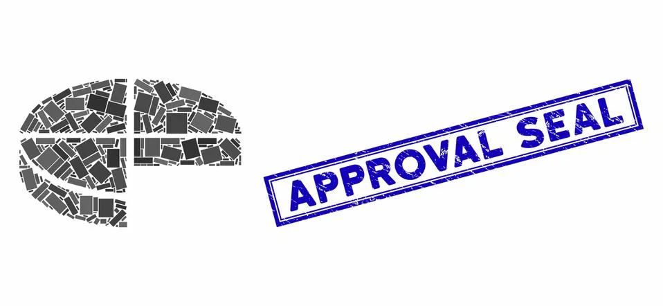 Rectangle Collage 3D Pie Chart with Textured Approval Seal Stock Illustration