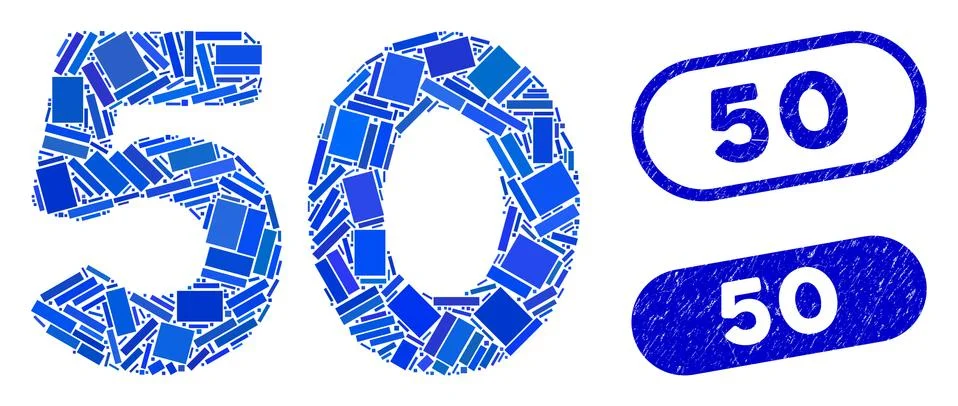 Rectangle Collage 50 Digits Text with Textured 50 Seals 스톡 일러스트