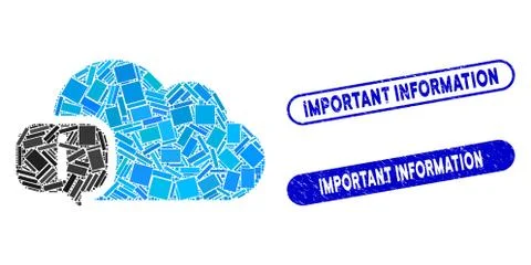 Rectangle Collage About Cloud with Scratched Important Information Seals Ilustración de archivo