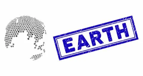 Rectangle Collage Abstract Dotted Earth Globe with Distress Earth Stamp Stock Illustration