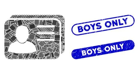 Rectangle Collage Account Cards with Grunge Boys Only Seals Illustrazione stock