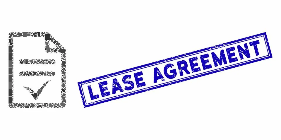 Rectangle Collage Agreement Document with Grunge Lease Agreement Stamp Stock Illustration