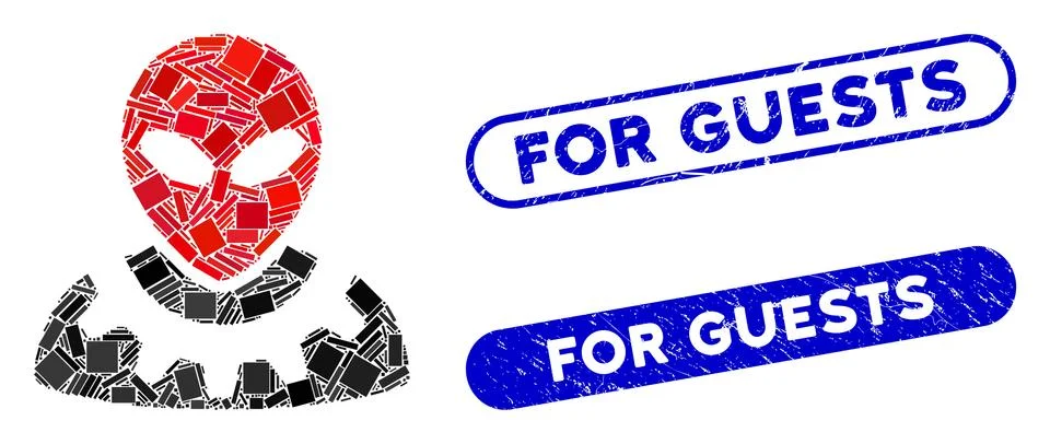 Rectangle Collage Alien Engineer with Grunge For Guests Seals Stock Illustration