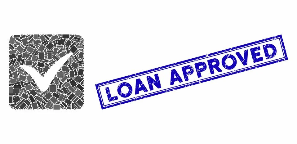 Rectangle Collage Approve Box with Scratched Loan Approved Seal 库存插图