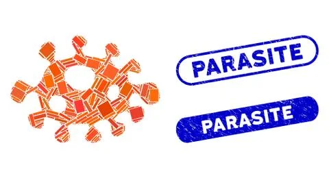 Rectangle Collage Bacteria with Grunge Parasite Seals Stock-Illustration