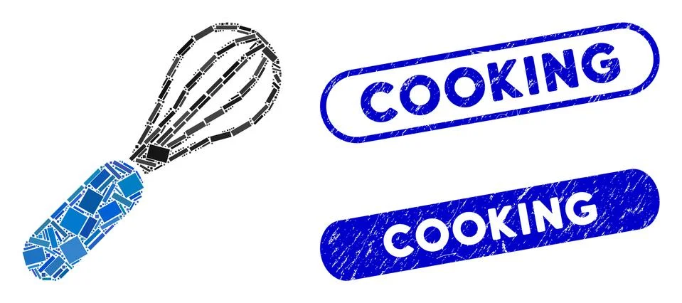 Rectangle Collage Baking Beater with Scratched Cooking Seals Stock Illustration