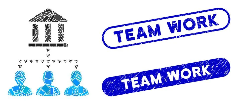 Rectangle Collage Bank Building Client Links with Grunge Team Work Stamps Ilustración de archivo