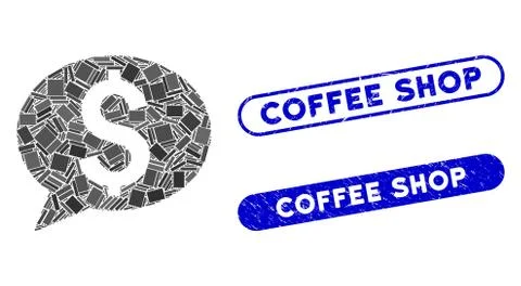 Rectangle Collage Bank Message with Distress Coffee Shop Seals Ilustração Stock