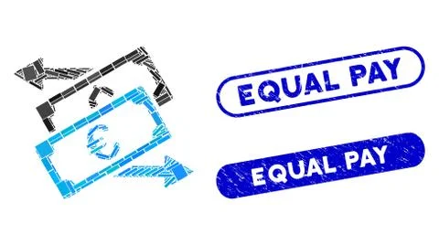 Rectangle Collage Banknotes Exchange with Scratched Equal Pay Stamps 스톡 일러스트