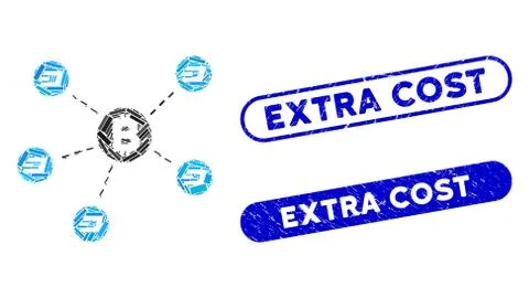 Rectangle Collage Bitcoin Dash Network with Scratched Extra Cost Seals Stock Illustration