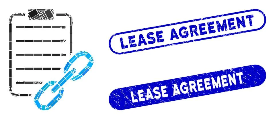 Rectangle Collage Blockchain Contract with Scratched Lease Agreement Seals Stockillustratie