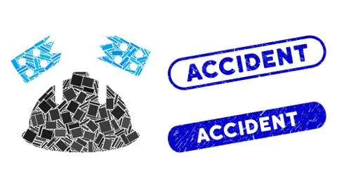 Rectangle Collage Brick Helmet Accident with Textured Accident Stamps Stock Illustration