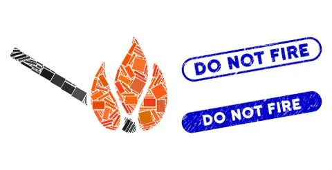 Rectangle Collage Burn Match with Distress Do Not Fire Stamps Illustrazione stock
