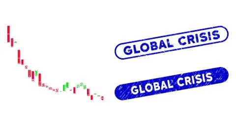 Rectangle Collage Candlestick Chart Falling Slowdown with Grunge Global Crisis Illustrazione stock
