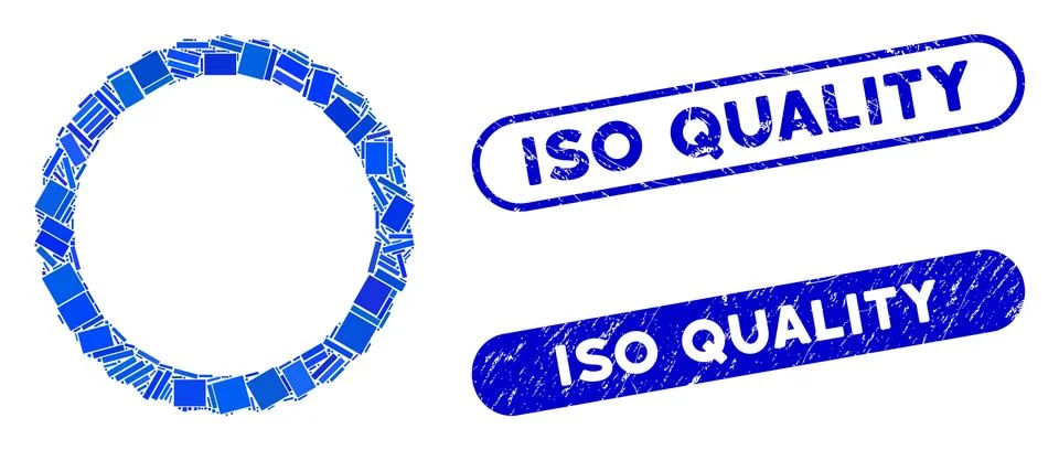 Rectangle Collage Certificate Rosette Circular Frame with Grunge ISO Quality Stock Illustration