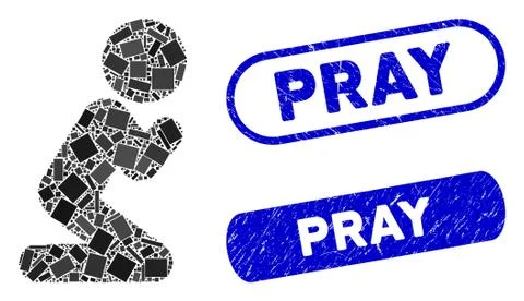 Rectangle Collage Child Pray with Textured Pray Seals Stock Illustration