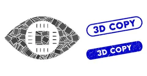 Rectangle Collage Chip Eye Lens with Distress 3D Copy Stamps イラスト素材
