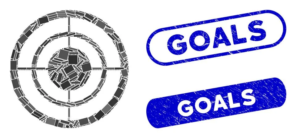 Rectangle Collage Circular Target with Scratched Goals Stamps Illustrazione stock