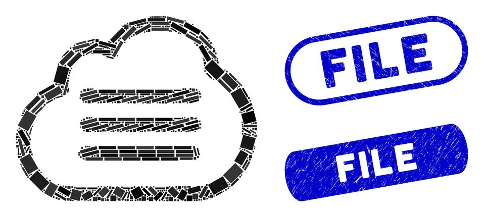 Rectangle Collage Cloud File with Distress File Stamps Ilustración de archivo