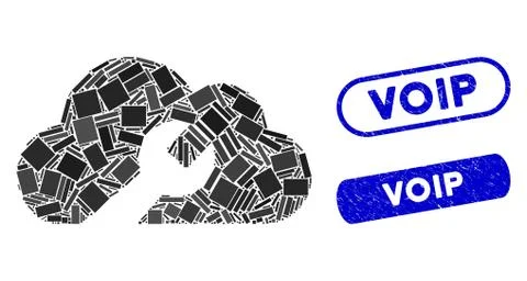 Rectangle Collage Cloud Wrench Tools with Grunge Voip Stamps Ilustración de archivo