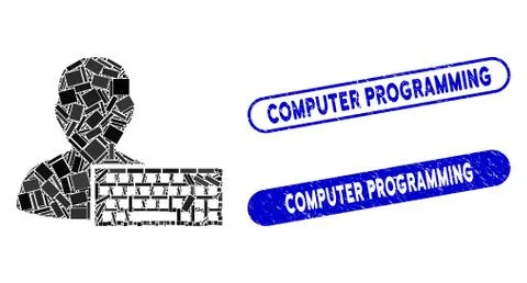 Rectangle Collage Coder with Grunge Computer Programming Seals Stock Illustration