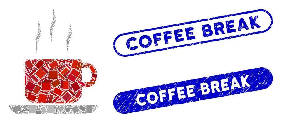 Rectangle Collage Coffee Break with Grunge Coffee Break Stamps Illustrazione stock
