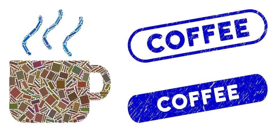 Rectangle Collage Coffee with Grunge Coffee Stamps Illustrazione stock