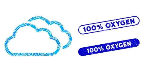 Rectangle Collage Contour Clouds with Grunge 100% Oxygen Seals Ilustración de archivo