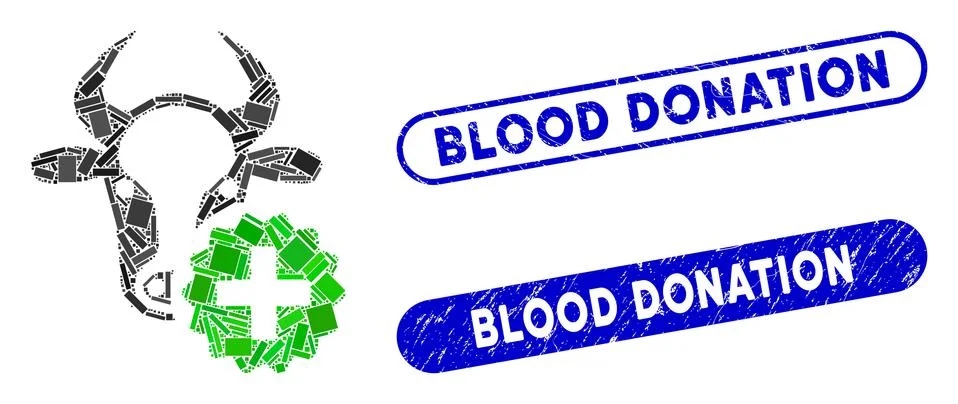 Rectangle Collage Cow Create with Scratched Blood Donation Stamps Stock Illustration