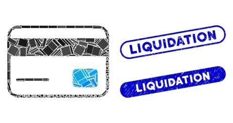 Rectangle Collage Credit Card with Scratched Liquidation Stamps Stock Illustration