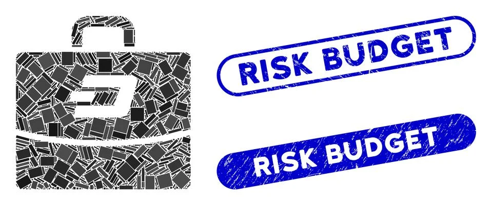 Rectangle Collage Dash Accounting Case with Scratched Risk Budget Seals Stock Illustration