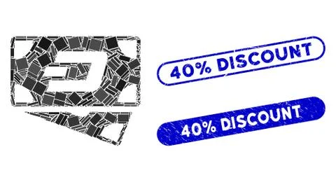 Rectangle Collage Dash Banknotes with Distress 40% Discount Stamps Stock Illustration