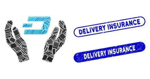 Rectangle Collage Dash Care Hands with Distress Delivery Insurance Seals Stock Illustration