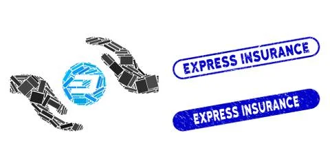 Rectangle Collage Dash Coin Care Hands with Distress Express Insurance Stamps Stock Illustration