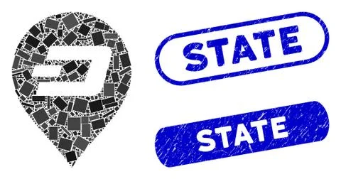 Rectangle Collage Dash Pin with Scratched State Stamps Stock Illustration
