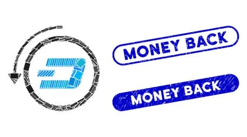 Rectangle Collage Dash Revert Payment with Distress Money Back Seals Stock Illustration