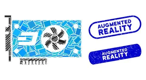 Rectangle Collage Dash Video GPU Card with Distress Augmented Reality Seals Stock Illustration