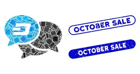 Rectangle Collage Dash Webinar with Scratched October Sale Stamps Stock Illustration