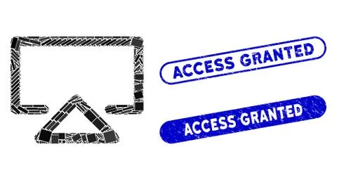Rectangle Collage Data Entry with Grunge Access Granted Seals Illustrazione stock