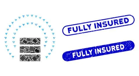 Rectangle Collage Database Sphere Shield with Distress Fully Insured Seals Illustrazione stock