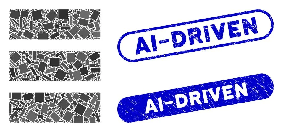 Rectangle Collage Database with Textured Ai-Driven Stamps Stock Illustration