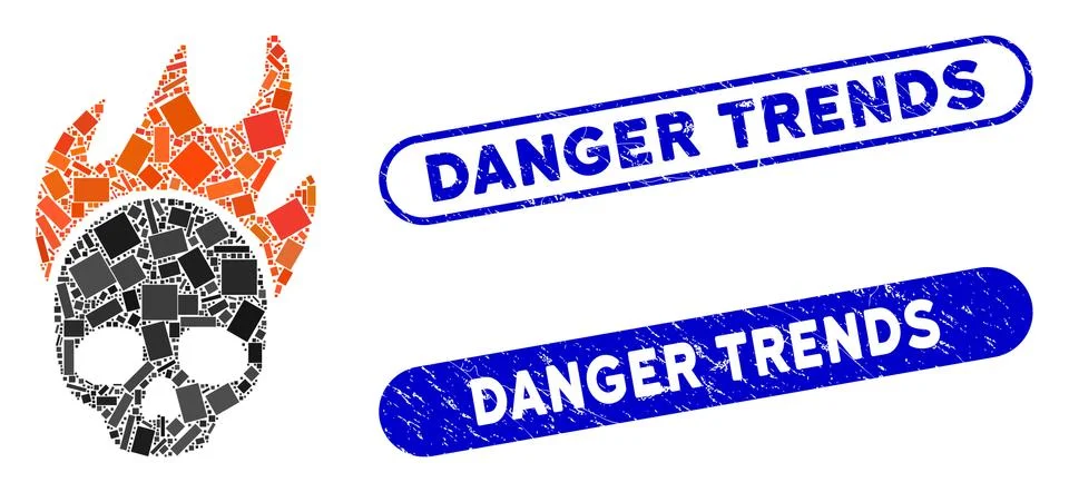 Rectangle Collage Death Fire with Distress Danger Trends Stamps Illustrazione stock