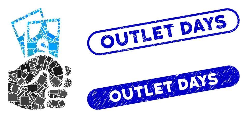 Rectangle Collage Dollar Banknotes Salary with Scratched Outlet Days Stamps Stock Illustration