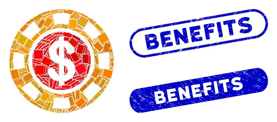 Rectangle Collage Dollar Casino Chip with Distress Benefits Seals Illustrazione stock