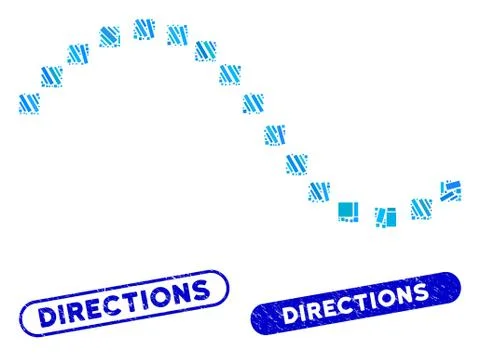 Rectangle Collage Dotted Function Line with Grunge Directions Stamps イラスト素材